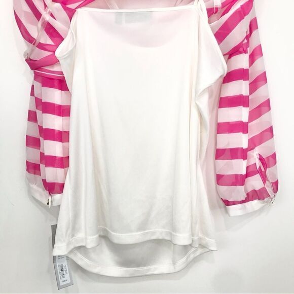 Apt. 9 Pink Striped Lightweight Chiffon Nautical Blouse with Cami Tank - Picture 10 of 16